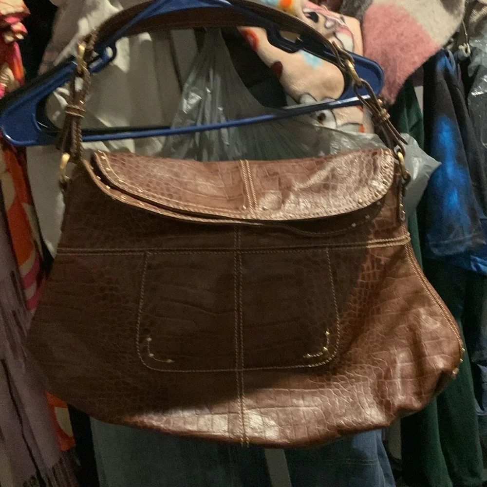 Maxx NY Large Tan Croc Leather Studded Hobo Bag